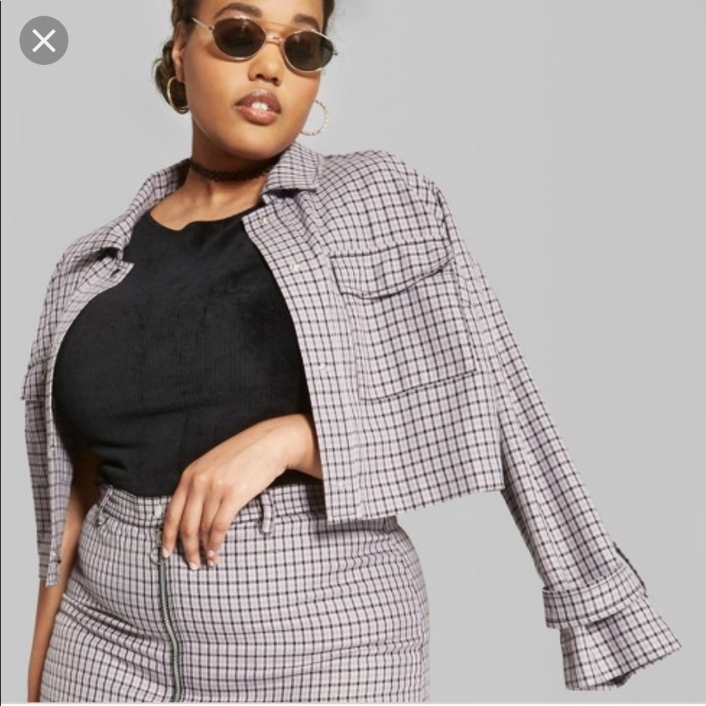 Women's Plus Size Plaid Cropped Shirt Jacket
